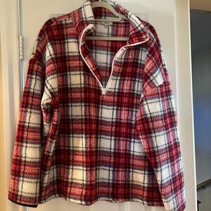 LOFT Multicolor Plaid Fleece Pullover